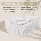 HYMOKEGE White Twin Comforter Set Seersucker 5 Pieces, All Season Luxury Bed in a Bag for Bedroom, Bedding Set with Comforters, Sheets, Pillowcase & Sham