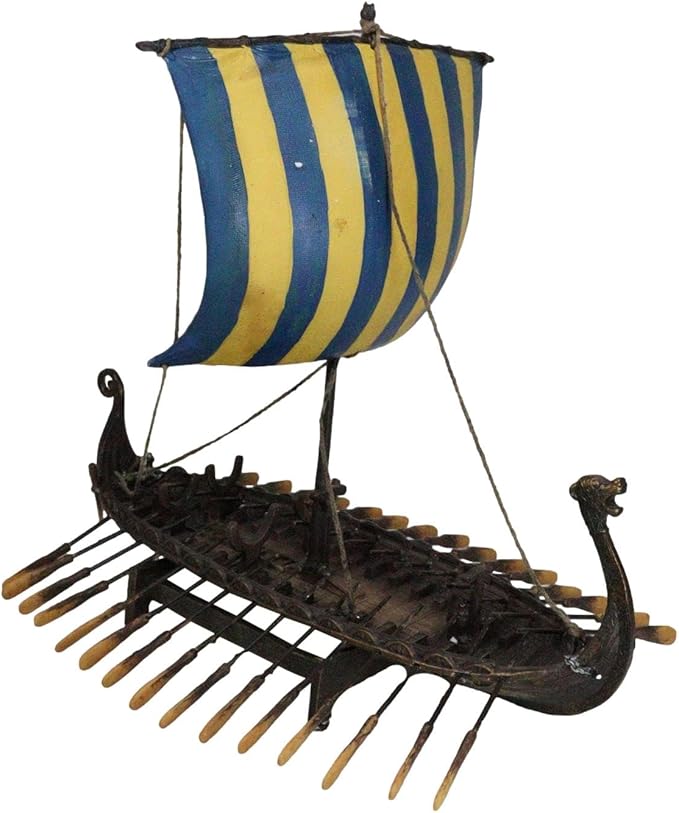 Ebros Gift Scandinavian Viking Norseman Dragon Gokstad Longship Model Ship Boat Resin Sculpture with Display Base Stand War Vessel Battle Ships Prototype Figurine