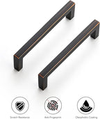 Ravinte 10 Pack Solid Kitchen Cabinet Handles Oil Rubbed Bronze Cabinet Pulls Slim Drawer Pulls with 4 Inch Hole Center Square Bar Kitchen Cabinet Hardware