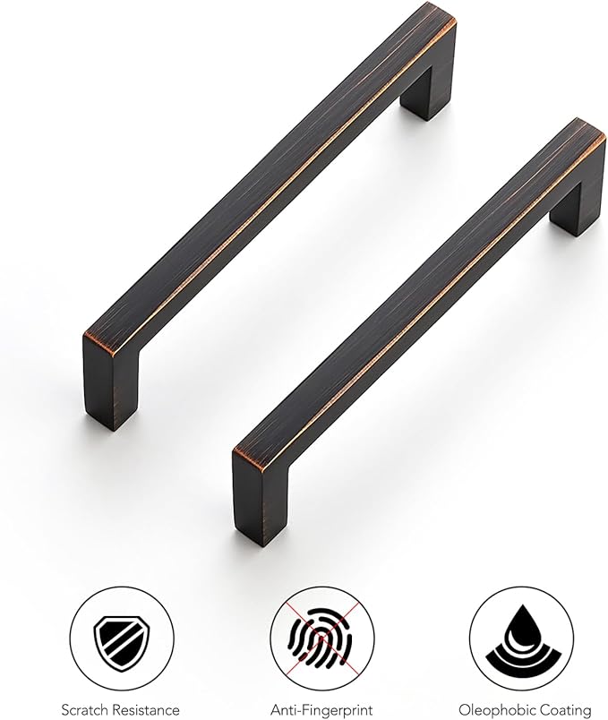Ravinte 10 Pack Solid Kitchen Cabinet Handles Oil Rubbed Bronze Cabinet Pulls Slim Drawer Pulls with 4 Inch Hole Center Square Bar Kitchen Cabinet Hardware