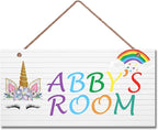 Personalized Signs Unicorn Sign, Unicorn Rainbow Girls Room Wall Decor Art Prints,Hanging Signs For Kids Room, for Home, Birthday Party, Bedroom, Bathroom, Playroom