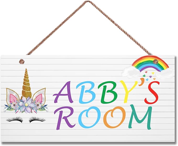 Personalized Signs Unicorn Sign, Unicorn Rainbow Girls Room Wall Decor Art Prints,Hanging Signs For Kids Room, for Home, Birthday Party, Bedroom, Bathroom, Playroom