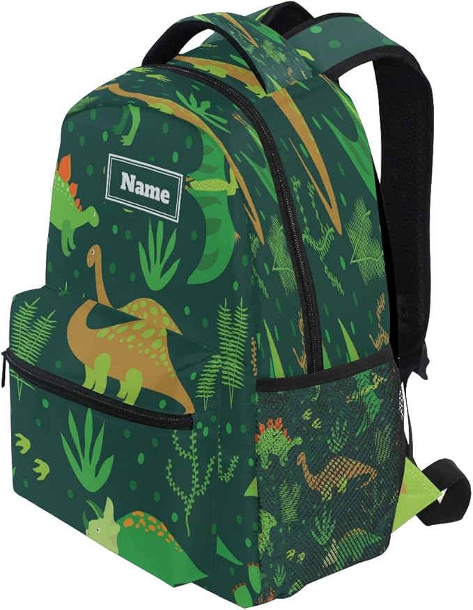 Custom Children's Name School Backpack Personalized Schoolbag Green Dinosaur Travel Bag for Teens Girls Boys