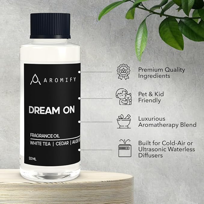 Dream On Diffuser Oil, 50mL 1.6 FL Oz, Luxury Hotel Scent Diffuser Oil for Home, Office & Spa, Fragrance Essential Oils for Aromatherapy, Aloe Vera & Cedarwood
