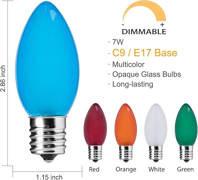 Brightown Multicolor Christmas Lights Ceramic, C9 25 Feet Vintage Incandescent Lights with 25 Opaque Bulbs for Patio Fence Roofline Outdoor Indoor Holiday Christmas Decorations
