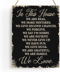 In This House Wooden Hanging Sign, House Rules Signs, Farmhouse Living Room Home Decor Wall Art, Inspirational Family Quote, Scripture Wooden Hanging Sign for Farmhouse Home Wall Art Decoration