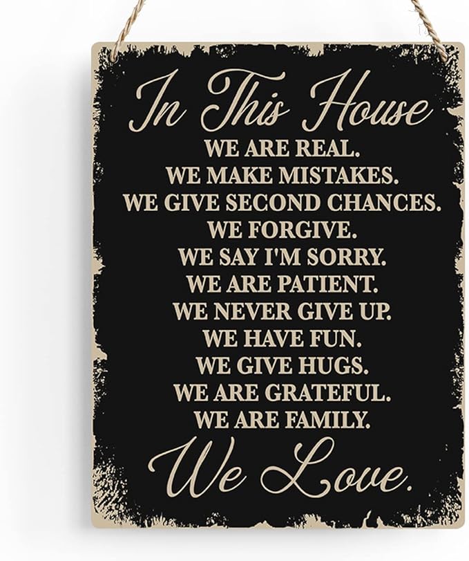 In This House Wooden Hanging Sign, House Rules Signs, Farmhouse Living Room Home Decor Wall Art, Inspirational Family Quote, Scripture Wooden Hanging Sign for Farmhouse Home Wall Art Decoration