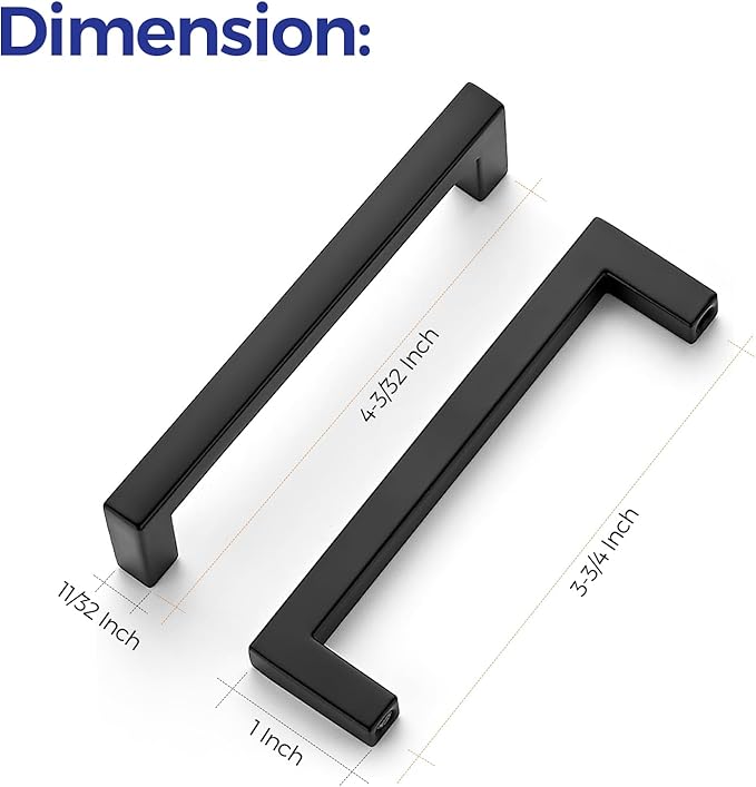 Ravinte 10 Pack Solid Kitchen Cabinet Handles Matte Black Cabinet Pulls Slim Drawer Pulls with 3-3/4 Inch Hole Center Square Bar Kitchen Cabinet Hardware