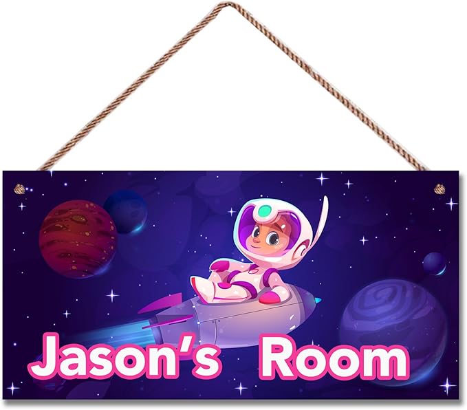 Personalized Universe Sign Astronaut Themed For Kids Room Door Art Décor for Little Man Cave,Custom Name Rocket Wall Decor Decorative Plate for Boys Room Girls Bedroom