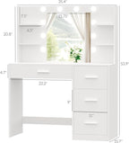 Irontar Vanity Desk, Makeup Vanity with 10 LED Lights & 4 Drawers, Brightness Adjustable, Dressing Table with 6 Open Storage, Makeup Table for Women, White WDT003W