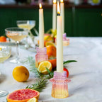 Vixdonos Glass Candlestick Holders Tealight Candle Holders for Table Centerpieces, Wedding Decor and Dinner Party (3 Pcs, Purple-Pink-Yellow)
