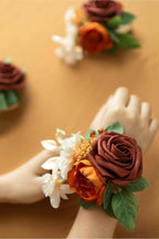Ling's moment Artificial Flowers Fake Silk Roses Faux Foam Dahlia Combo for DIY Wedding Bouquets Centerpieces Arrangements Bridal Shower Party Home Decorations, Amber & French Orange, 24pcs