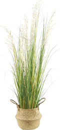 4ft(47in) Tall Artificial Grass Plant with White Reed Flowers in Pot, Faux Indoor Home Decorative Plants for House