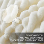 Richave Cuddly Blanket King Size,Premium Lightweight Anti-Static Fluffy Fleece Blanket with Striped Pattern for King Calking Bed, 90x108 Inches,Cream
