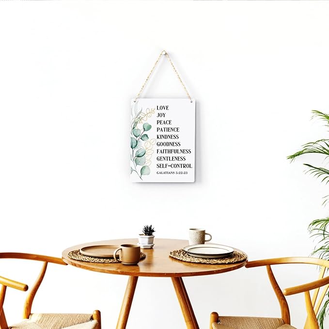 Christian Wall Decor Galatians 5:22-23 Fruit Of The Spirit Decor Wooden Hanging Sign Christian Sign Farmhouse Sign Wooden Sign for Living Room Decorative Christian Bible Verse Wall Art 8x10 Inches