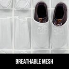 GORILLA GRIP Over the Door Shoe Organizer, 24 Extra Large Breathable Mesh Pockets, Space Saving Hanging Storage Holder, 4 Hook Closet Rack Hanger, Hangs on Closets for Shoes and Accessories, White