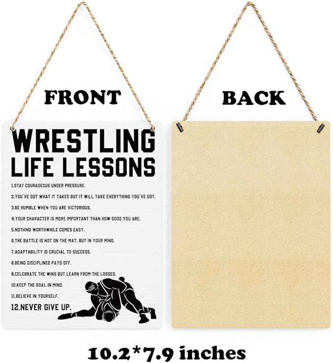 Wrestling Life Lessons Wooden Hanging Sign Inspirational Wrestling Wall Art Decor, Wrestling Wall Hanging Decor Signs for Home Office Bedroom Decoration 8x10 Inches