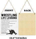 Wrestling Life Lessons Wooden Hanging Sign Inspirational Wrestling Wall Art Decor, Wrestling Wall Hanging Decor Signs for Home Office Bedroom Decoration 8x10 Inches