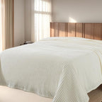 Cuddly Twin Size Blanket, Fluffy Fleece, Warm & Soft with Striped Pattern, 66x90 Inches, Cream