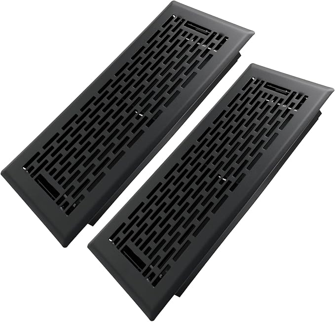 4x10 Inches 2 Pack Heavy Duty Walkable Floor Register - Easy Adjust Air Supply Lever Decorative Floor Vent Covers - Boston Design Vent Covers for Home - Matte Black