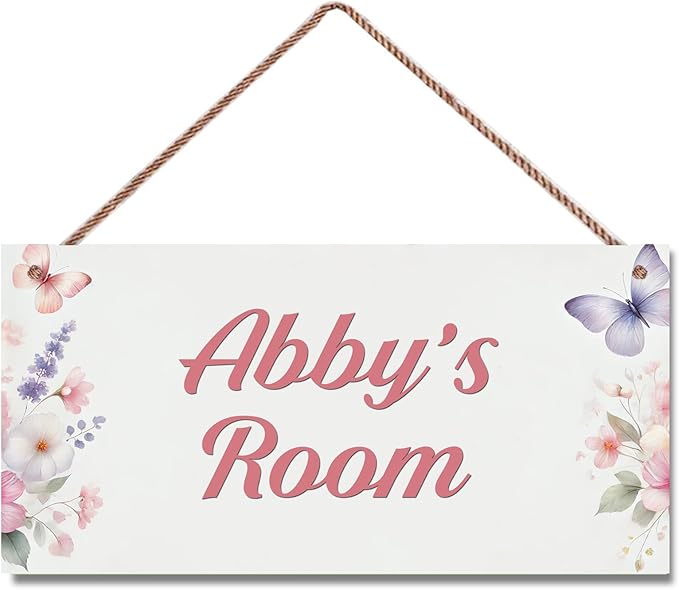 Personalized Name's Room Door Sign Butterfly and Flowers Nursery Kid's Children's Girls Bedroom Decor Wood Door Plaque Sign