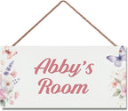 Personalized Name's Room Door Sign Butterfly and Flowers Nursery Kid's Children's Girls Bedroom Decor Wood Door Plaque Sign