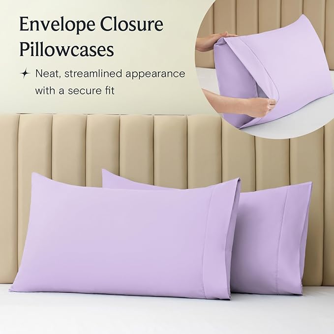 LuxClub 4 PC California King Sheet Set, Breathable Luxury Bed Sheets, Deep Pockets Wrinkle Free Cooling Sheets Machine Washable Hotel Bedding Silky Soft - Lavender Cal King