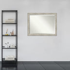 Amanti Art Silver Bathroom Mirror for Over Sink, 35x45 Crackled Metallic Rectangle Vanity Mirror, X-Large Country Rustic Frame, Hangs Horizonally and Vertically, Bathroom Wall Decor, Beveled Edge