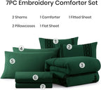 MaiRêve Embroidery Full Size Comforter Set Emerald Green, Farmhouse Western Boho Bedding Set 7 Pieces, All Season Bed in A Bag Comforter Set with Sheets, Pillowcases & Shams