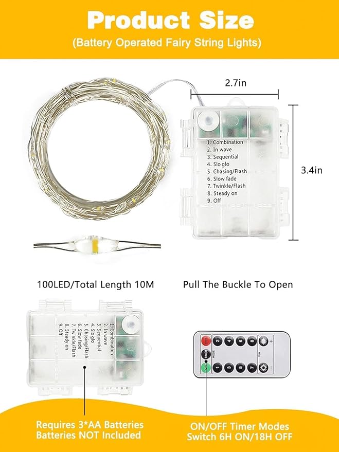 4 Pack Christmas Fairy Lights Battery Operated with Remote, Each 33FT 100LED Waterproof Twinkle Lights with Timer, String Light Indoor & Outdoor for Bedroom Wedding Christmas Decorations (Warm White)
