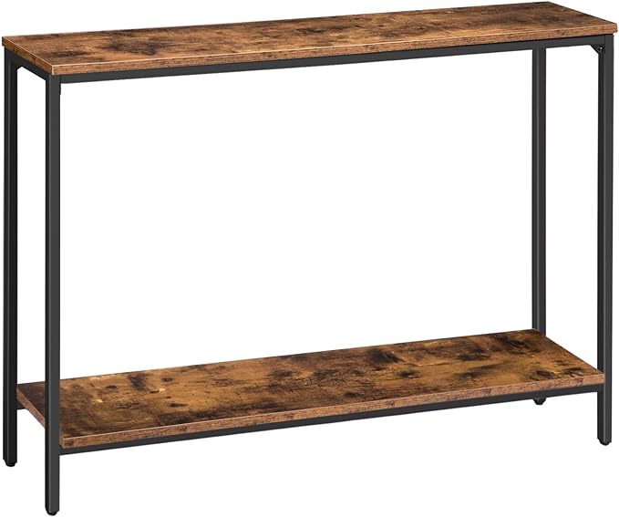 HOOBRO Console Table, 47.2" Narrow Entryway Table, Industrial Sofa Table with Shelf, Entrance Table for Living Room, Hallway, Foyer, Corridor, Office, Metal Frame, Rustic Brown and Black BF20XG01G1