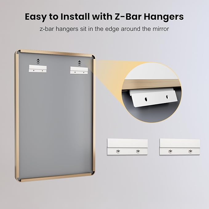 LOAAO 40"X32" Gold Bathroom Mirror, Rounded Rectangle Gold Frame Mirror, Brushed Gold Bathroom Vanity Mirror Wall-Mounted, Anti-Rust, Tempered Glass, Hangs Horizontally or Vertically