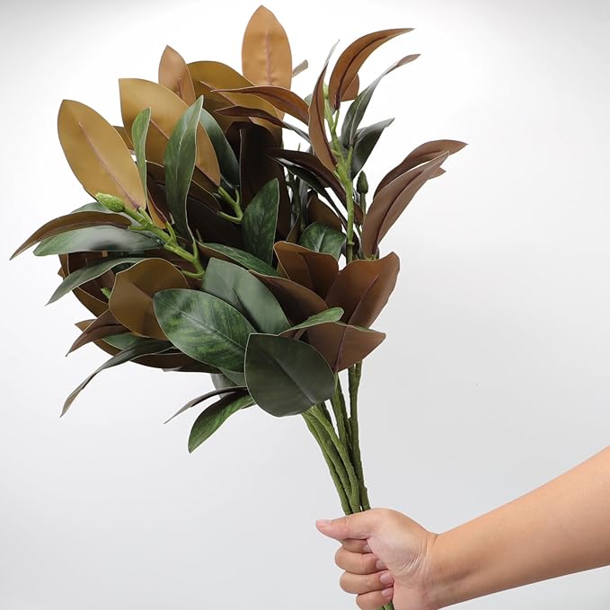 4 Pcs Artificial Magnolia Leaves Branches 30 Inch Each with 3 Branches with Magnolia Fruit Faux Stems for Indoor Outdoor Home Wedding Floral Arrangement Decoration