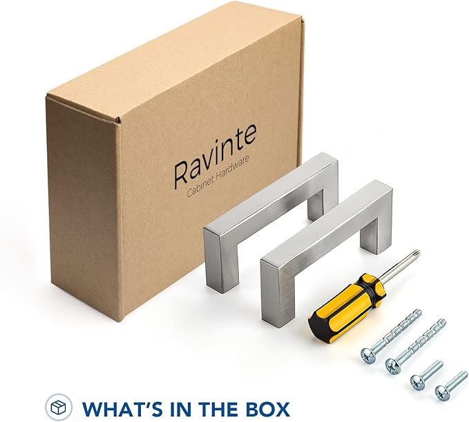 Ravinte 20 Pack Brushed Nickel Kitchen Cabinet Handles 3 Inch Cabinet Pulls Square Kitchen Hardware for Cabinet Drawer Pulls Drawer Handles Come with Screwdriver