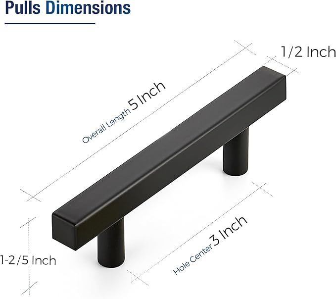 JOY DECOR 45 Pack 3 Inch Matte Black Square Cabinet Handles Stainless Steel Cabinet Hardware Pulls for Kitchen and Drawers with 5 Inch Overall Length