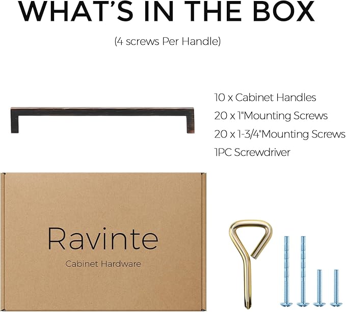 Ravinte 10 Pack Solid Kitchen Cabinet Handles Oil Rubbed Bronze Cabinet Pulls Slim Drawer Pulls with 7-1/2 Inch Hole Center Square Bar Kitchen Cabinet Hardware