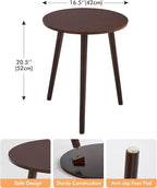 Apicizon Side Tables End Table Bedroom, Dark Brown Round Side Table Nightstand Bedside Table for Living Room, Nightstands Coffee Table with Brown Wood Legs