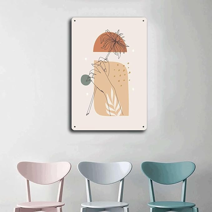 Metal Tin Signs Scandinavian Floral Line Metal Tin Signs 8x12inch Tin Sign