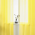 DUALIFE Bright Yellow Sheer Curtains 45 Inch Length for Kitchen 2 Panels Grommet Semi Sheer Short Curtains for Bathroom Small Windows Basement Vibrant Lemon Yellow Wide 52 by L45 Inches Long