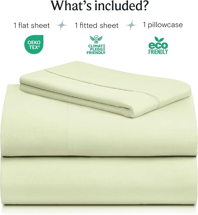 LuxClub 3 PC Sheet Set Bed Sheets Deep Pockets 16" Eco Friendly Wrinkle Free Cooling Machine Washable Hotel Bedding Silky Soft - Sage Green Twin