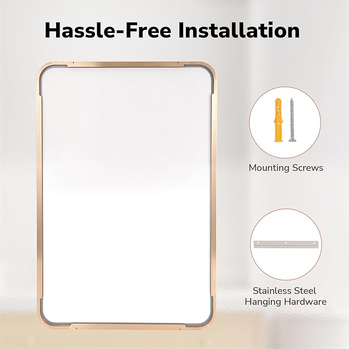 USHOWER Gold Bathroom Mirrors 24"x36" 2 Pack, Brushed Gold Rectangle Mirrors for Over Sink, Rounded Corner, Aluminum Frame, Anti-Rust, Tempered Glass, Horizontal or Vertical Mounted