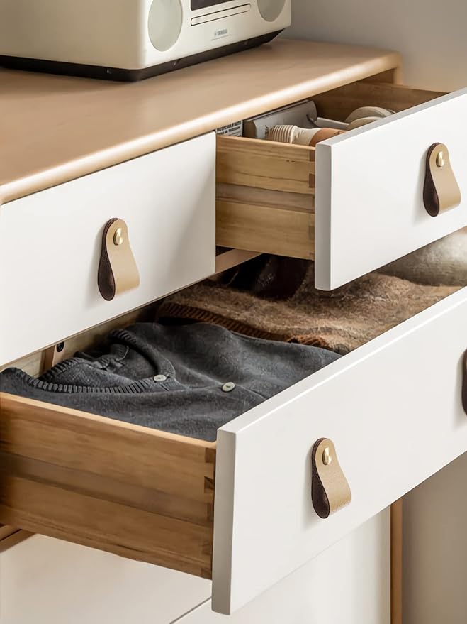 Khaki Leather Drawer Pulls 12 Pack Leather Handles Cabinet knobs for Kitchen Cabinet Drawers Bathroom Dressers