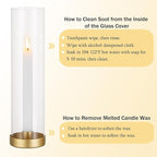 Romadedi Candlestick Candle Holders Hurricane Glass - 12 Inch Clear Gold Taper Candle Holders for Table Centerpiece Wedding Party Birthday Christmas Decor Home Decorations, Set of 2