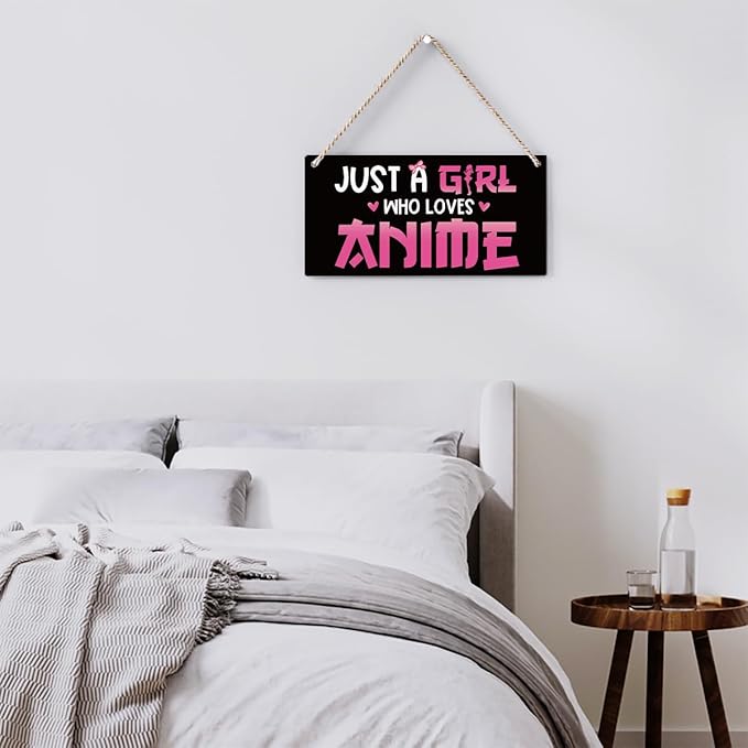 Anime Wall Decor Anime Room Decor Anime Gifts for Girls Anime Gifts for Women, Just a Girl Who Loves Anime Wooden Sign Wall Art Decor for Farmhouse Home Porch Bedroom Living Room Office Party