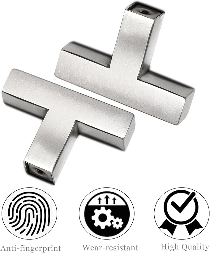 Bar Cabinet Pulls - 2 Pack Square Brushed Nickel Drawer Knobs, Stainless Steel Single Hole Cupboard Hardware