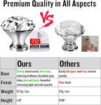 30mm Kitchen Cabinet Knobs Drawer Pull Handle Hardware, Crystal Clear Glass Round Diamond Shape Dresser Closet Bi-fold Door Bathroom Cupboard Desk Nightstand Furniture Decorative Drawer Knobs （12PCS）