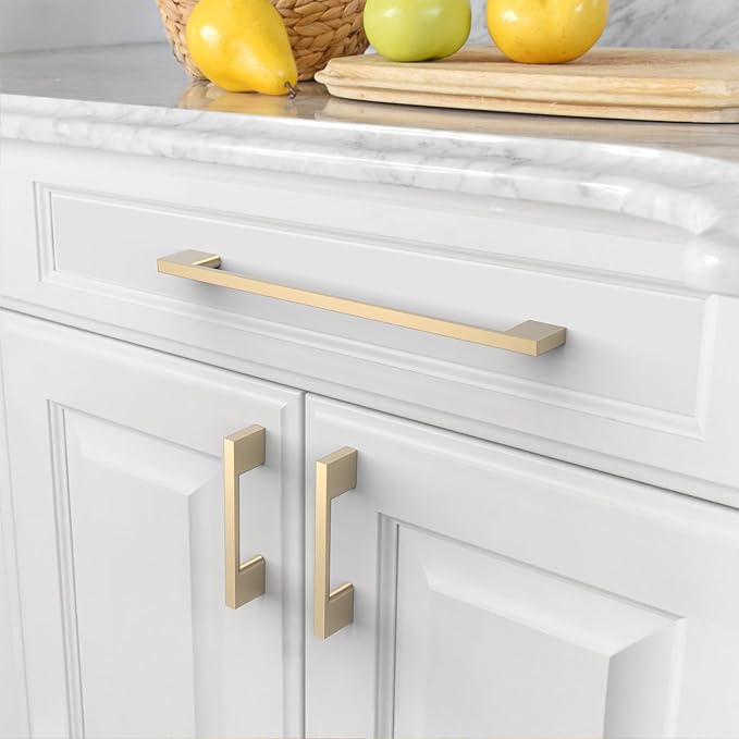 Asidrama 10 Pack 8.8 Inch(224mm) Brushed Brass Kitchen Cabinet Handles, Cabinet Pulls Kitchen Cabinet Hardware for Cupboard Drawer Pulls