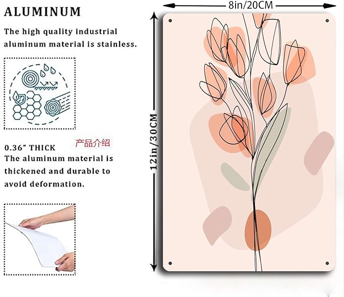 Metal Tin Signs Abstract Floral Line Art Poster Suitable for Home Bar Cafe Farmhouse Decoration8x12inch Tin Sign