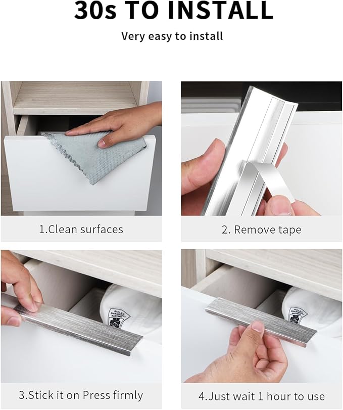 5 Pack 6 inch self Adhesive Cabinet pulls Silvery Cabinet Finger pulls Stick on Handles Cabinet Adhesive Drawer pulls Concealed Edge Seam Handles Flat