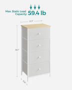 SONGMICS Dresser for Bedroom, Fabric Dresser with 4 Drawers, Metal Frame, Small Chest of Drawers, White and Oak ULTS314W57